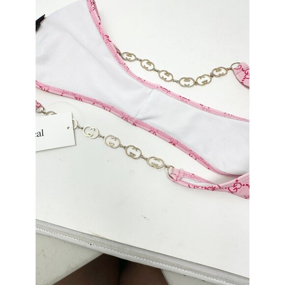 Gucci Womens Monogram GG Chain Strap Sexy Pink Bikini Bottom High Waist Large - Picture 4 of 5
